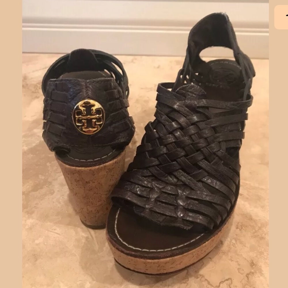 TORY BURCH Woven Leather Cork Huarache Sandals 9M